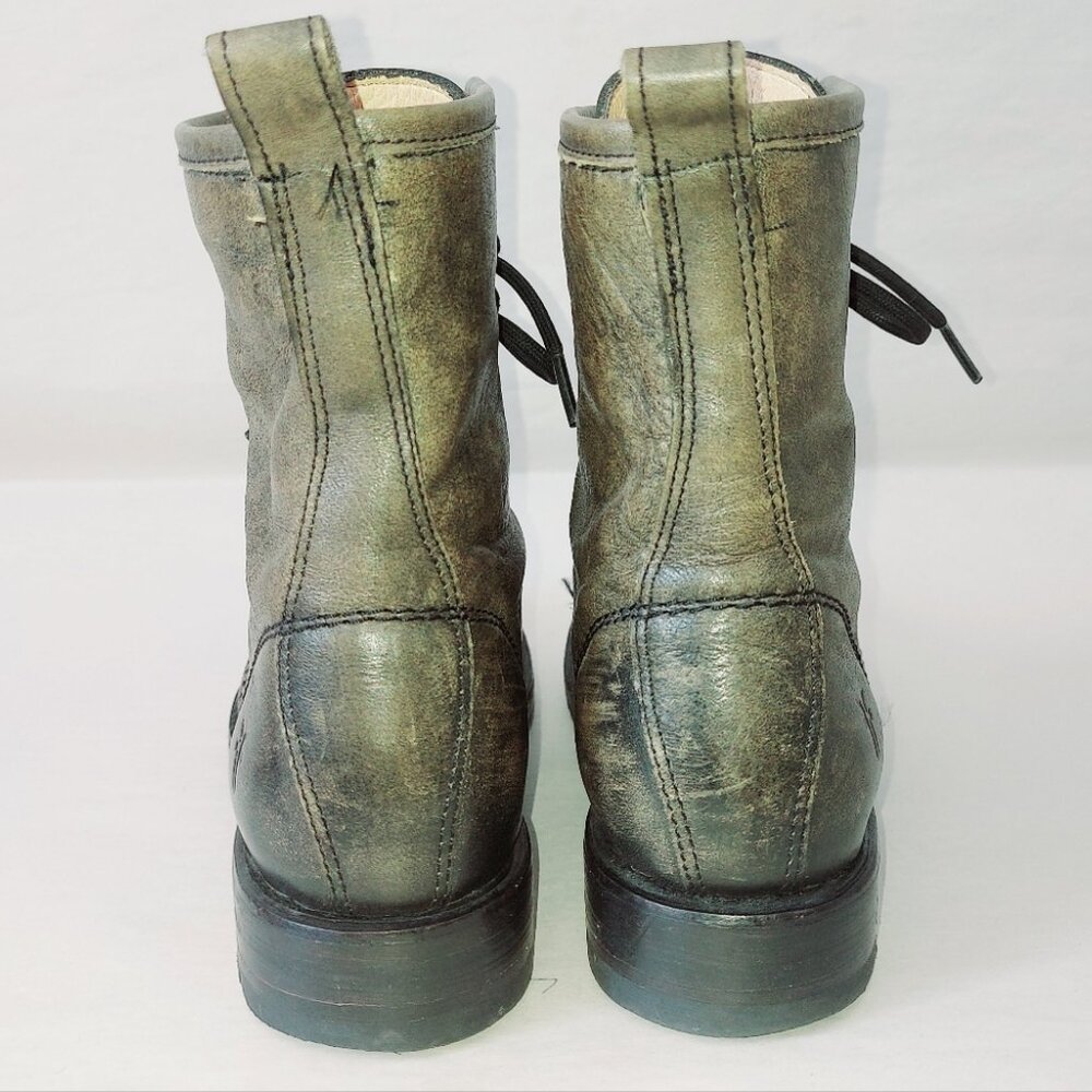 Frye Gypsy Laceup Veronica Combat Boots 6 B Green Burnished Leather Mid-Calf - Picture 6 of 12